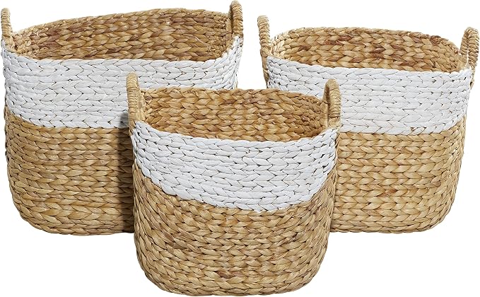 Deco 79 Seagrass Handmade Two Toned Storage Basket with Handles, Set of 3 19", 17", 15"W, Brown by Unknown