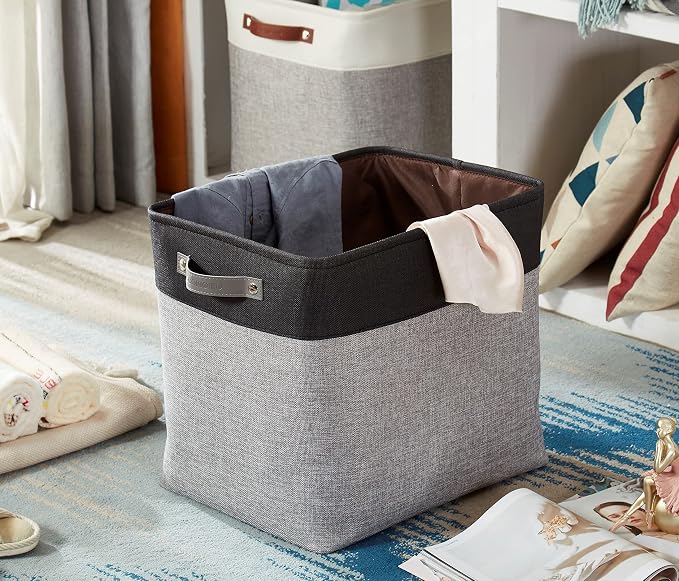 DECOMOMO Extra Large Storage Baskets, 54.5L Fabric Storage Bins 3 Pack | XXXL Storage Baskets for Shelves, Linen Closet Organizers (Grey & Black, 17" x 13" x 15") - Image 9