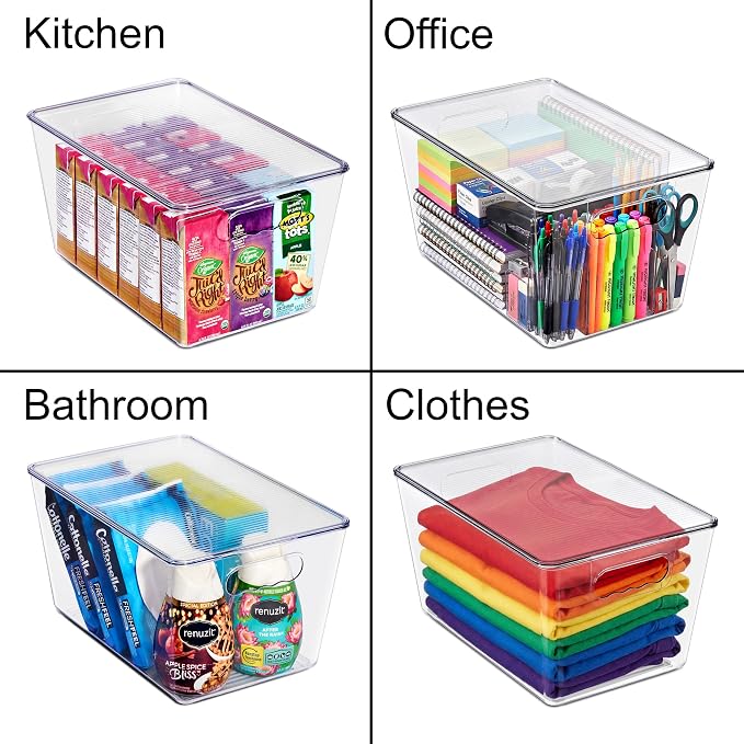 Clear Storage Bins with Lids, 8 Pack Large Stackable Clear Bins, Clear Storage Containers with Lids, Plastic Organizer Boxes for Pantry Storage, Kitchen Cabinets, Closet Organization, Bathroom - Image 3