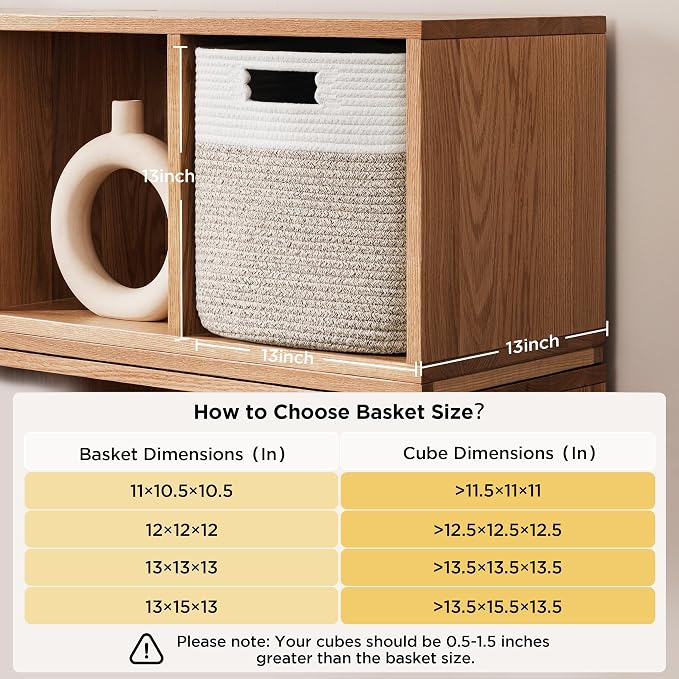 UBBCARE Set of 4 Storage Cubes-13 X 13 X 13 In, Cotton Rope Basket for Shelves, Toys, Book, Cube Storage Bin with Handles, Woven Storage Basket for Organizing, White/Brown - Image 2