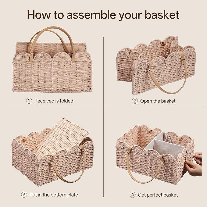 HBlife Baby Diaper Caddy, Paper Rope Storage Baskets Nursery Bin with Removable Divider, Portable Car Organizer for Diapers, Baby Shower Gifts, Newborn Essentials Must Haves - Image 7