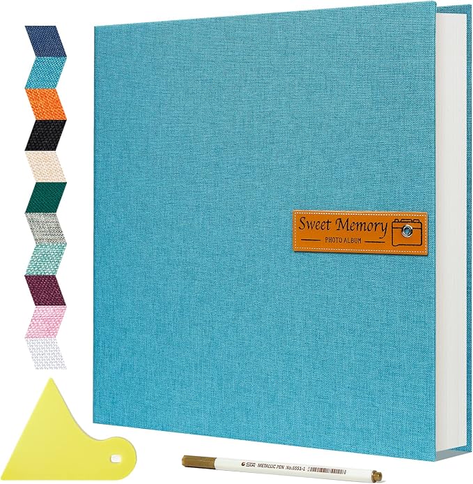Spbapr Large Photo Album Self Adhesive Magnetic Scrapbook,DIY Scrapbook Album for 4x6 5x7 8x10 Picture,60 Pages Linen Cover Memory Book for Wedding Family Baby Pets, with Metallic Pen and Scraping by Spbapr