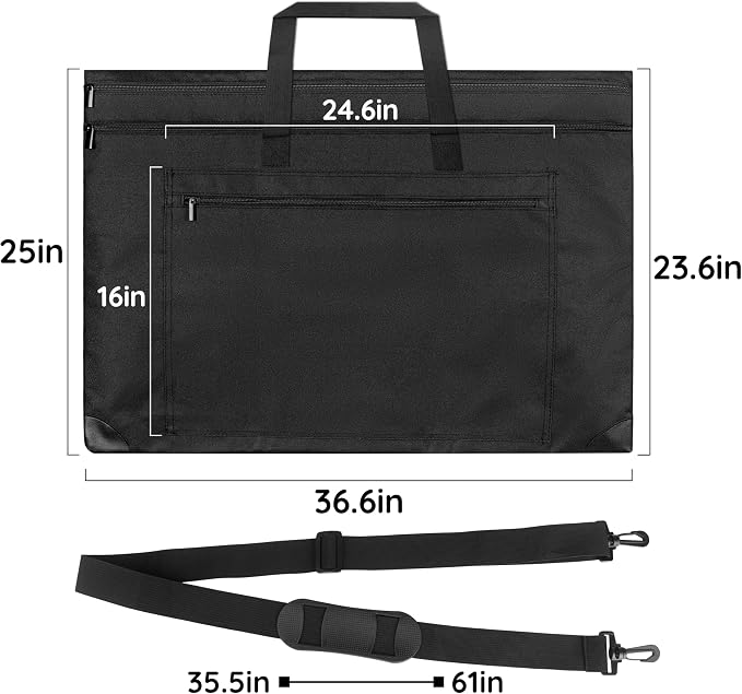 ZKOO Light Weight Art Portfolio Bag, 24x36 Artist Canvas Case with Detachable Shoulder Strap, Leather Corners, Art Portfolio Case for Artwork, Poster, Sketching, and Drawing (24" x 36" Black) - Image 5