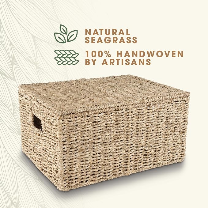 Set of 3 Seagrass Storage Baskets with Lid - Image 6