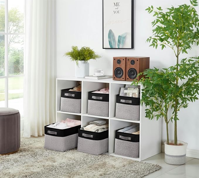 DECOMOMO Storage Bins, Extra Large Fabric Storage Baskets for Shelves 3Pack | 15.8 x 12.5 x 10 inches Decorative Linen Closet Organizers (Grey & Black) - Image 8