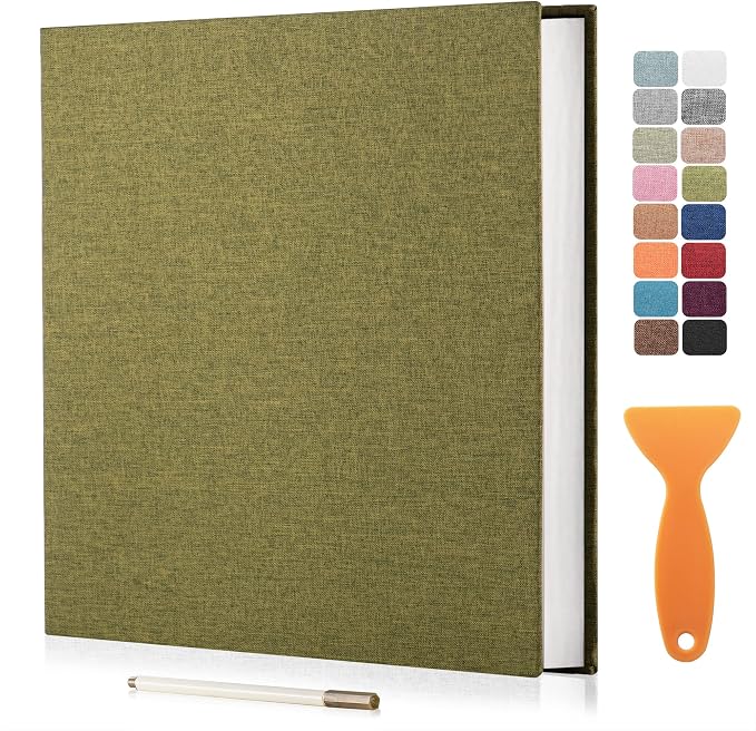 Large Photo Album Scrapbook, Holds 4x6, 8x10 Pictures, Self-Adhesive Pages for Baby, Wedding, Travel & Family Memories, Includes Metallic Pen & Scraper, DIY Memory Book for Gifts 11" X 10.8" 60 Pages by HoneyTolly