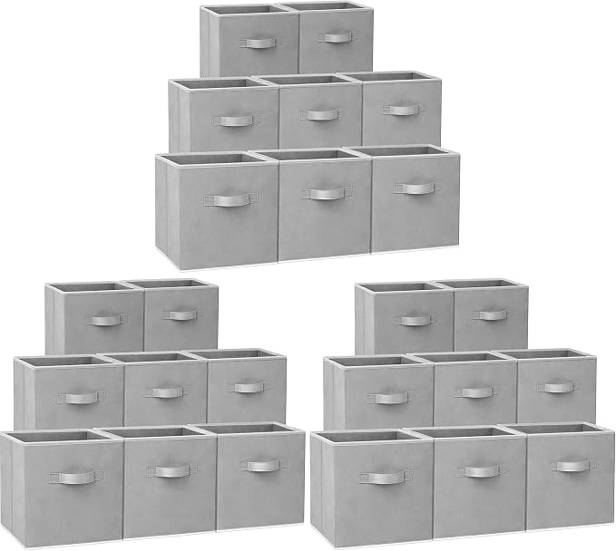 Storage Cubes - 11 Inch Heavy Duty Fabric Closet Bins for Shelves, Cube Organizer - 24 Pack Collapsible Decorative Storage Bins Baskets for Organizing Clothes Blankets Toys (Grey) by Criusia