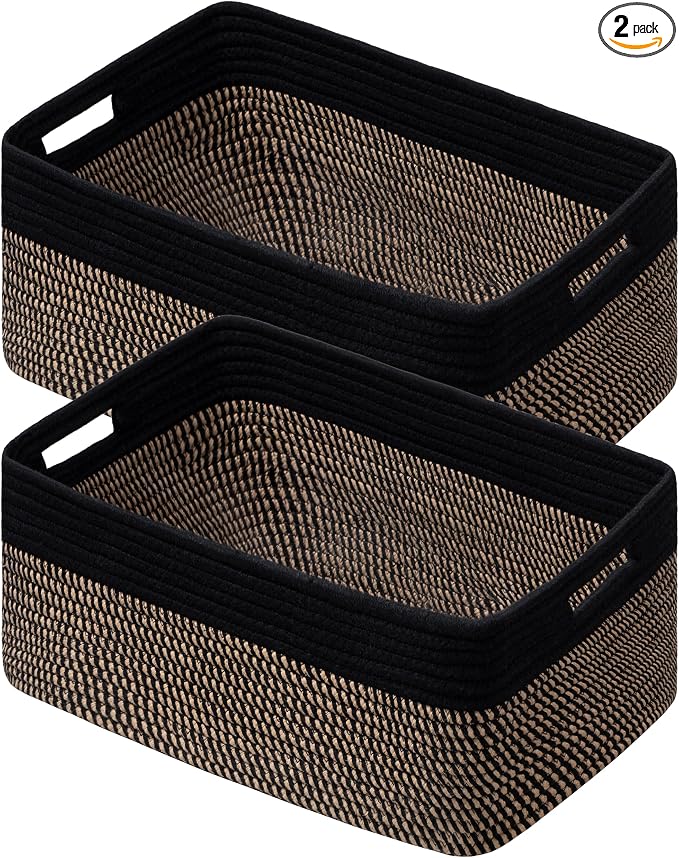 2 Pack Storage Baskets for Organizing, Large Woven Storage Basket, Black&Brown by UBBCARE