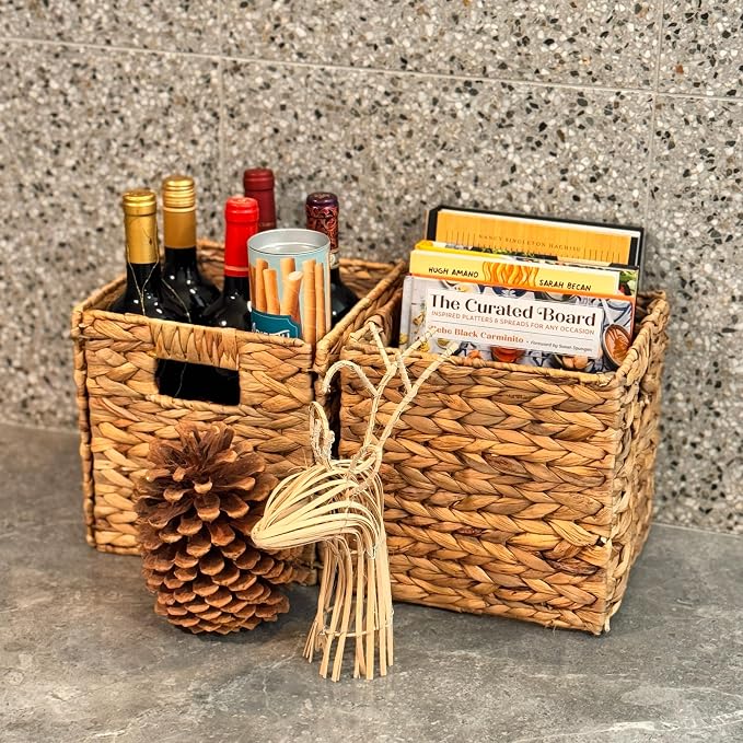 4 Decorative Hand-Woven Water Hyacinth Wicker Storage Basket, 9x9x9 - Image 7