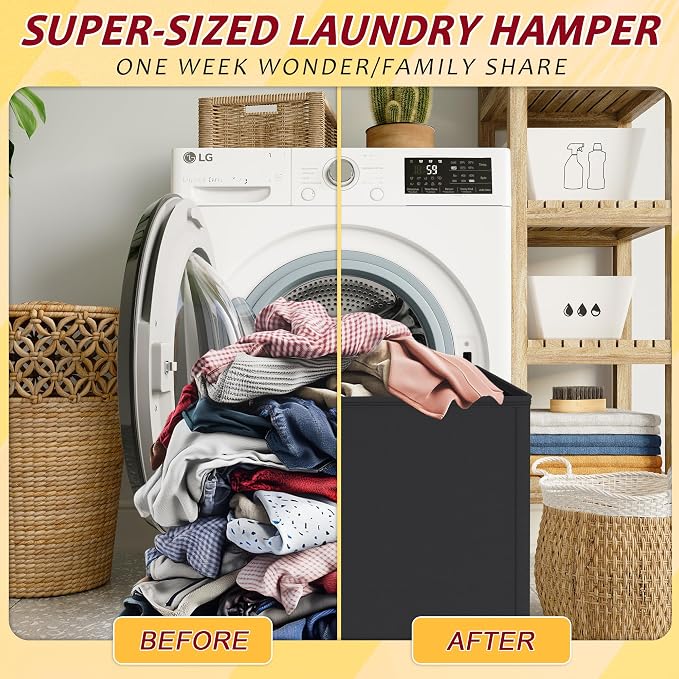 220L Laundry Hamper 3 Section,Large Laundry Hamper with Lid,Dirty Clothes Hamper with 3 Inner Bags,Collapsible Laundry Basket Organizer for Laundry Room,Bedroom,Laundry Sorter Hamper 3 Compartment - Image 5