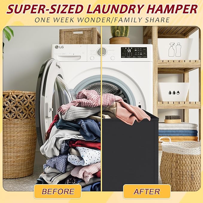 135L Laundry Hamper 2 Section, Large Laundry Hamper with Lid, Dirty Clothes Hamper with 2 Removable Inner Bags, Collapsible Laundry Basket Organizer for for Clothes Toys Towels, Hamper 2 Compartment - Image 5