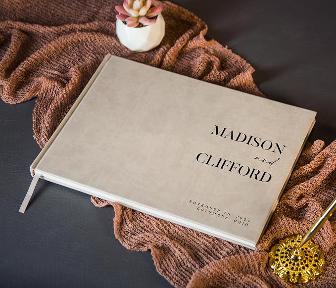 Personalized Guest Book - 11.5" x 8.5" Premium Custom Guest Signing Book with Bookmark and Blank Pages for Wedding Reception Table Decoration Engagement Birthday Party Event, Taupe - Image 6