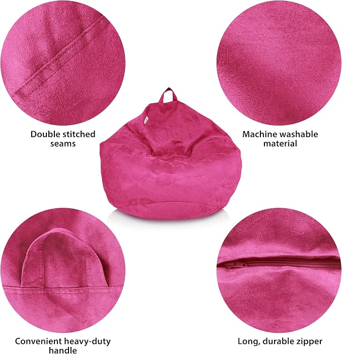 Bean Bag Stuffed Animal Storage Chair Cover (No Filler) for Kids and Adults. Extra Large Bird's Nest Beanbag Memory Foam Soft Premium (Pink, 2.5 ft (Cover Only)) - Image 5
