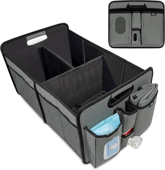 Baby Diaper Caddy Organizer with Changing Mat - Portable Car Caddy for Newborn Essentials, Diapers & Wipes, Perfect for Baby Shower and New Mom | Oxford Fabric, Grey - Image 9