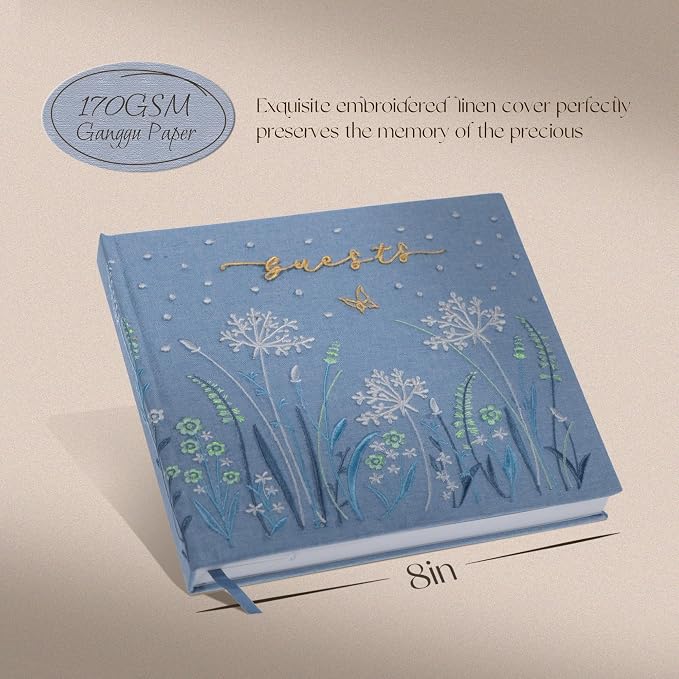 Embroidered Wedding Guest Book—The Perfect Polaroid Guest Book for Wedding Receptions, Birthdays, Baby Showers, and Special Events with 3 Photo Corner Stickers+ 3 DIY pens+1 Diamond Pen (Blue) - Image 3