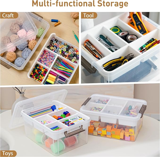 Citylife 17QT 2Packs Clear Craft Organizers and Storage Box with Tray | Stackable Art Supply Organizer Storage Bins with Lids for Beads, Markers, Sewing, Tools, Playdoh, Coloring Books, Made in USA - Image 6