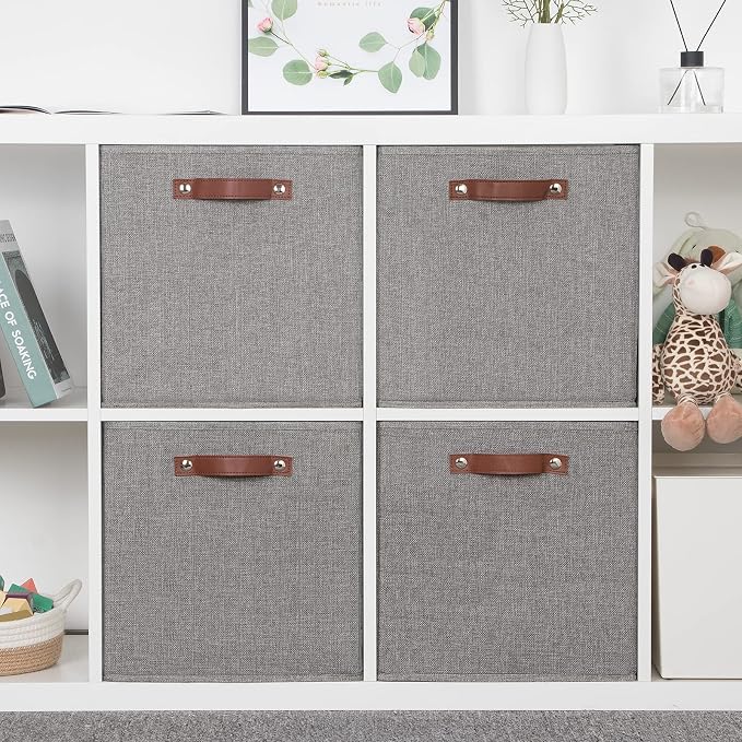 Temary Fabric Storage Cubes - 13 x 13 Collapsible Bins with Handles for Home Organization (Gray) - Image 5