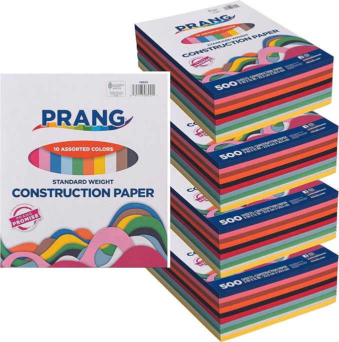 Prang Construction Paper, Stack, One Color, Standard Weight | 10 Assorted Colors, Standard Weight, 9" x 12", 2000 Sheets per Carton by CreativityStreet%C2%AE