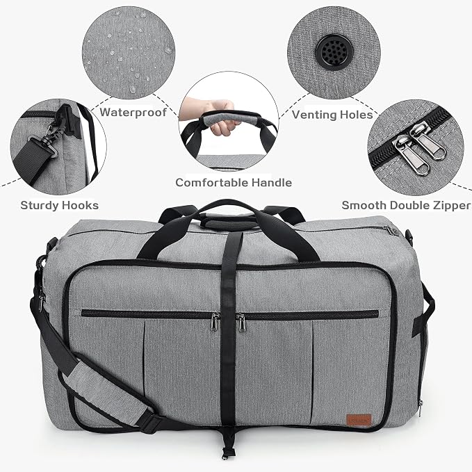 100L EXTRA LARGE Foldable Waterproof Travel Duffel Bag for Men Women Gray | with Shoe Compartment, 32" Duffle Bag for Weekender Gym Sport, Tear Resistant - Image 5