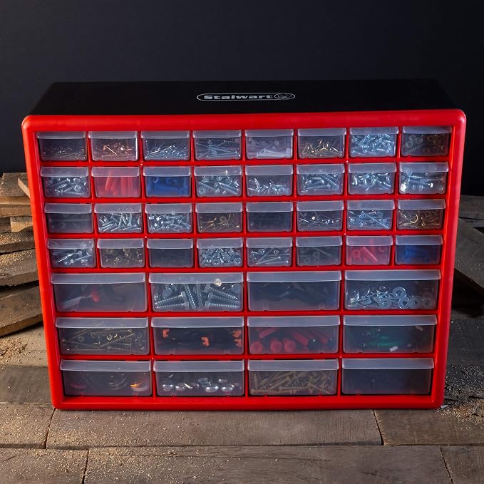 Stalwart 44 Drawer Storage Cabinet with 12 Large, 32 Small Compartments | Desktop or Wall Mount Plastic Organizer for Hardware, Small Parts Storage, or Craft Supplies - Image 2