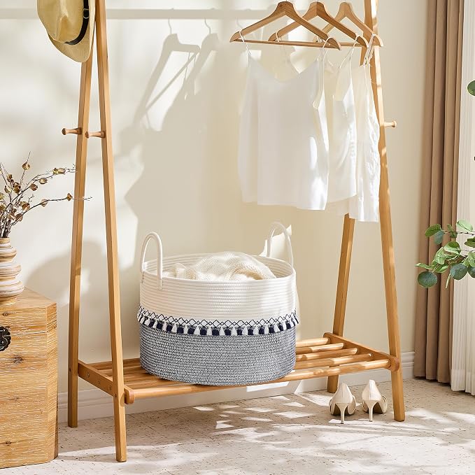 KAKAMAY Large Blanket Basket with Handles, Storage Basket for Living Room | Extra Large Capacity | Natural Cotton Rope | Blanket Storage | Woven Storage Basket | Stuffed Animal Storage | Laundry Basket - Image 5