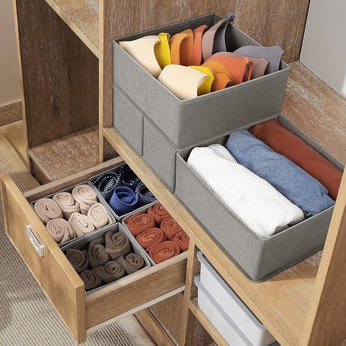 Drawer Organizer Clothes, 8 Pack Underwear Organizer, Foldable Closet Organizers and Storage Dresser Dividers for Clothes, Socks, Scarves, Ties (Gray) - Image 7