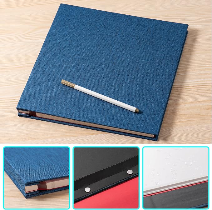 Blue Photo Album Self Adhesive Scrapbook Album for 4×6 Photos/Pictures DIY Linen Cover Album 15 Sheets/30 Blank Pages for Family Wedding, Birthday, Christmas, Anniversary - Image 5