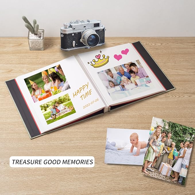 Grass Green Photo Album Self Adhesive Scrapbook Album for 4×6 Photos/Pictures DIY Linen Cover Album 15 Sheets/30 Blank Pages for Family Wedding, Birthday, Christmas, Anniversary - Image 2