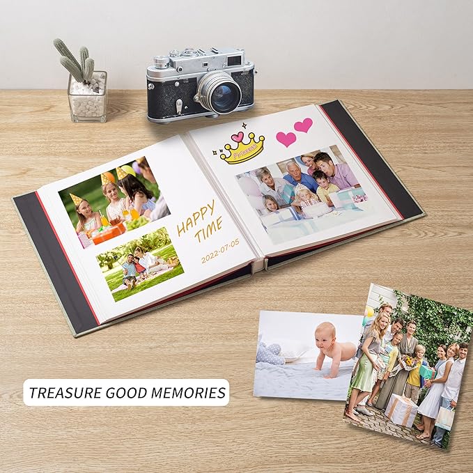 Large Photo Album Self Adhesive Scrapbook Album for 4x6 6x8 8x10 Pictures 12.6"x11" Inch 40 Pages Linen Cover Magnetic Photo Album with A Metallic Pen and DIY Sticker(Grass Green) - Image 3