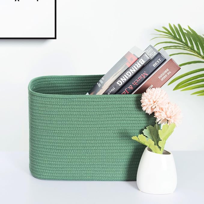 3-Pack Decorative Woven Storage Baskets for Shelves, Cube Bin Box for Organizing Books, Shoes, Dog Toys, Pantry Closet and Living Room Organizer, Forest Green - Image 2