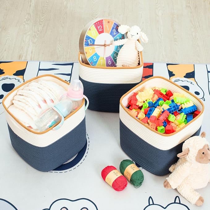 3-Pack 11x11 Inch Cube Storage Bin, Woven Storage Cube Organizer, Closet Organizer, Cute Square Storage Bins, Decorative Classroom Bathroom Pantry and Shelf Baskets, Prussian Blue - Image 5