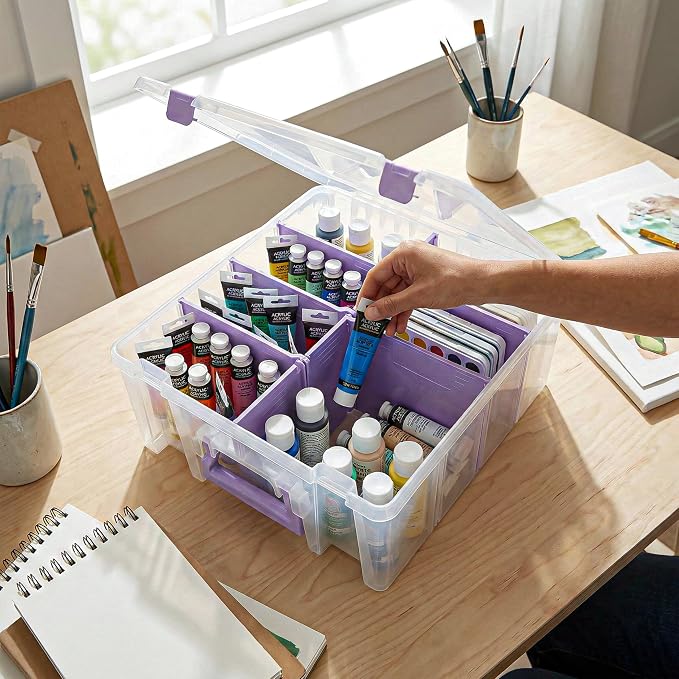 ArtBin 6990JZ Super Satchel Double Deep Compartment Box - Art Storage with 8 Removable Compartments, Smart Closure for Craft Supplies (Purple- Pack of 3) - Image 7