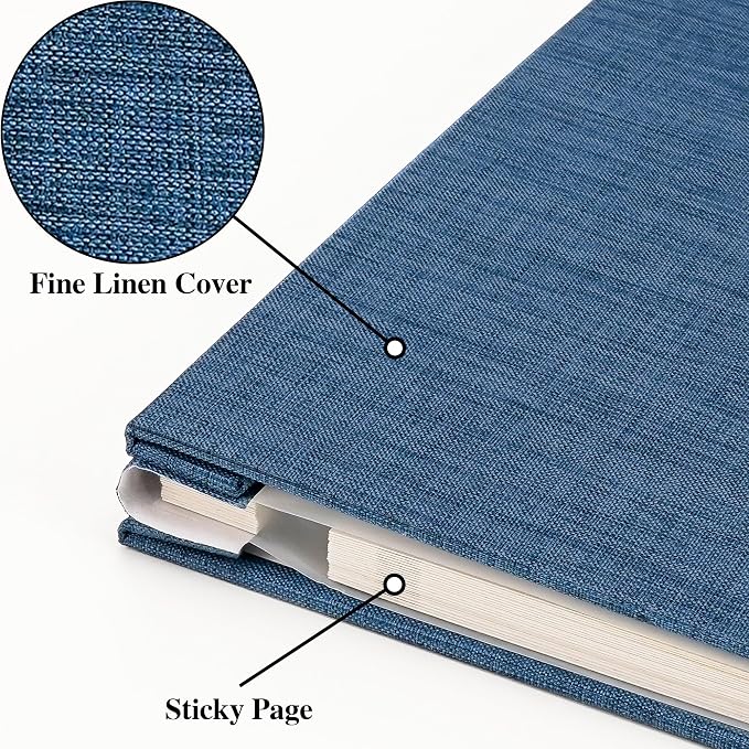 Vienrose Self Adhesive Photo Album Arch Window Scrapbook 40 Pages Blue | Linen Cover, 9.84x9.06 Inch, Memory Book, Blank Inner Page, Metallic Pen - Image 2