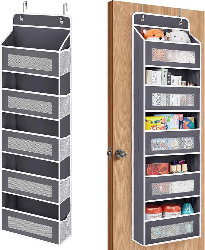 JARLINK Over The Door Organizer, 5 Shelf Hanging Organizer w/ 5 Pockets | 44 lbs Weight Capacity Hanging Storage for Bathroom, Bedroom, Nursery, RV, Pantry (Dark Grey) by JARLINK