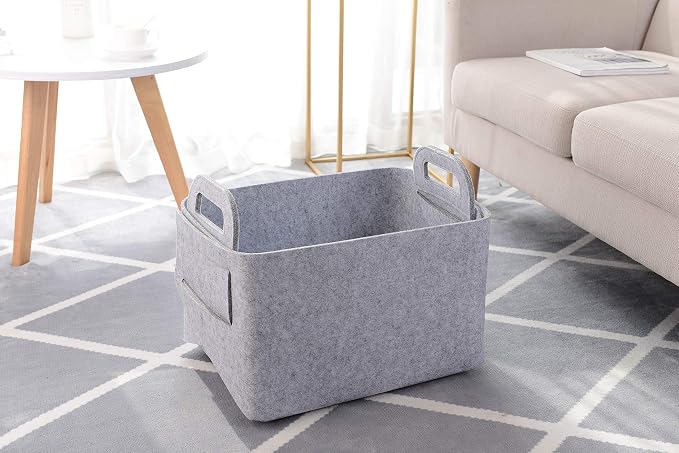 Storage Basket Felt Storage Bin Collapsible& Convenient Box Organizer with Carry Handles for Office Bedroom Closet Babies Nursery Toys Laundry (Light grey, 17.9inch（L）×12.2inch（W）×11.6inch（H）) - Image 2
