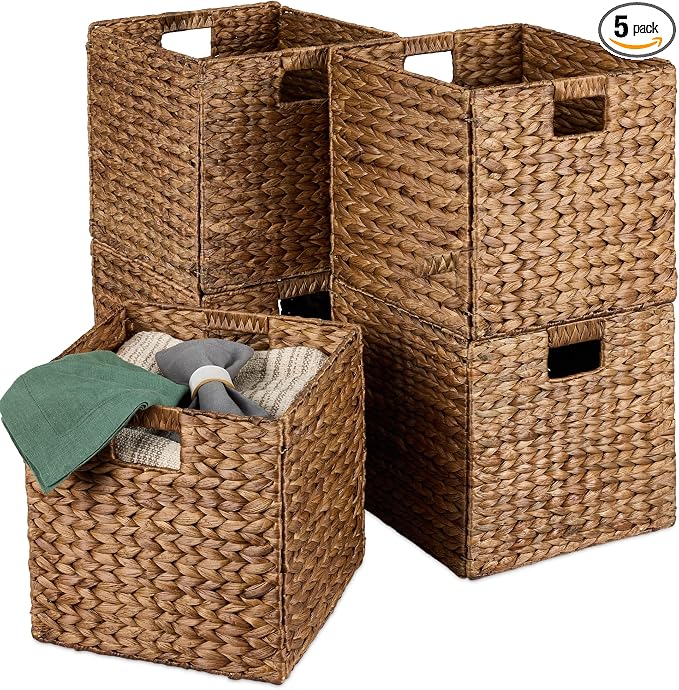Best Choice Products 12x12in Pack of 5 Cube Storage Baskets, Water Hyacinth Multipurpose Collapsible Organizers, Handwoven Laundry Totes for Laundry, Living Room, Kids Room & Nursery - Chestnut by Unknown