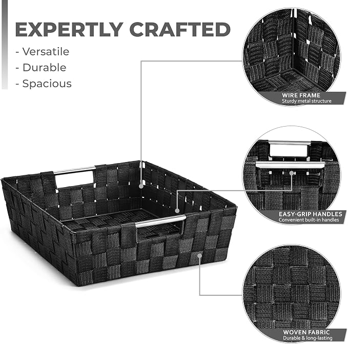 Sorbus Set of 9 Woven Storage Baskets – Mesh Hand-Woven Baskets for Organizing, Fabric Storage Bins for Linen Closet Organizer, Storage Baskets for Shelves, Home Organization and Decor (Black) - Image 2