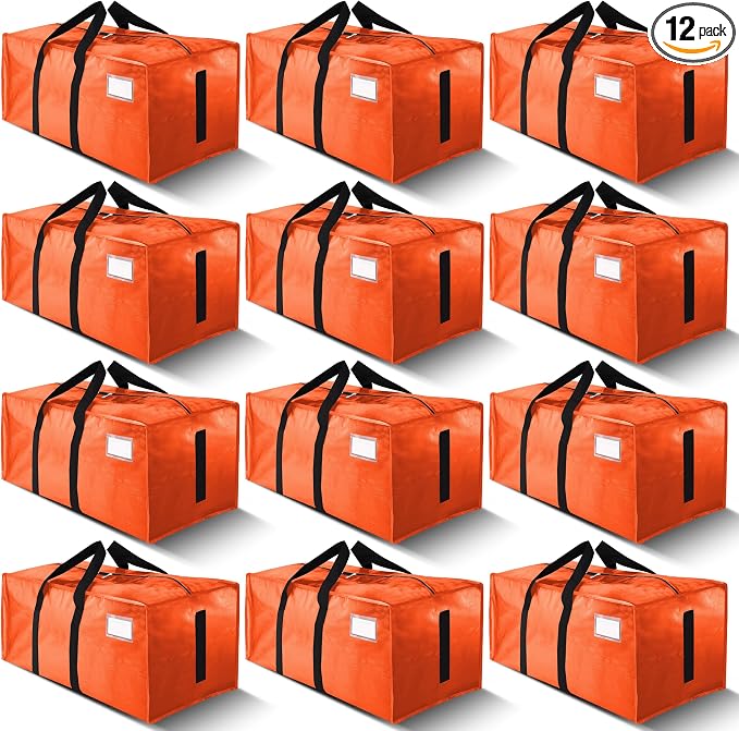 HOMESURE Supports 200lbs Heavy Duty Moving Bags - Strong Zipper & Wrap-Around Handles - Water-Resistant Storage Totes, Durable Alternative to Moving Boxes - 12 Pack - Orange by HOMESURE
