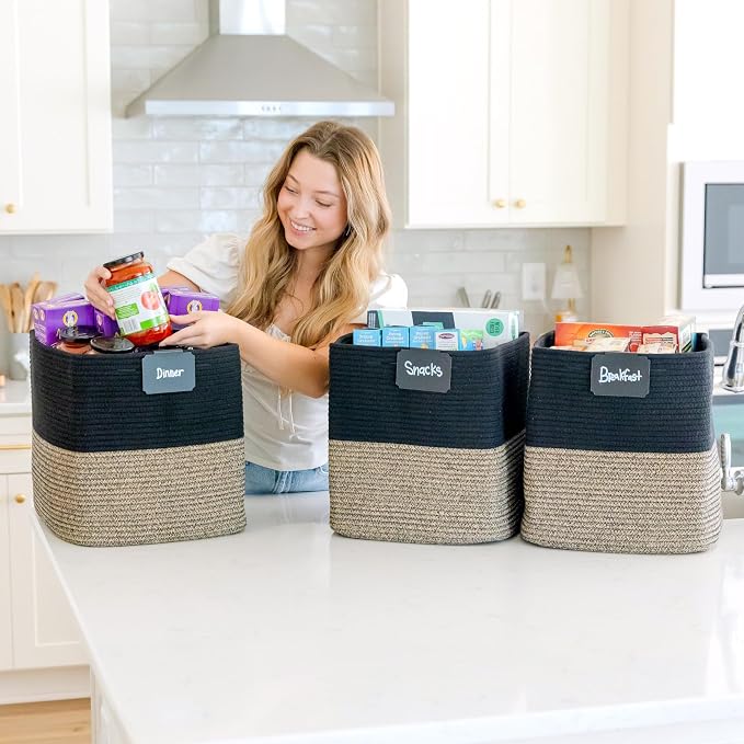 NaturalCozy 13x15x13 Kallax Storage Cubes Bins, 3 Pack | Cotton Rope Cube Storage Bin Woven Baskets for Organizing | Kallax Insert Storage Baskets for Shelves Organizer, Kids Toy, Closet Baby Nursery - Image 4