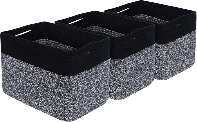 3-Pack Storage Baskets for Shelves, Playroom and Classroom Storage Basket, Book Basket, Decorative Storage Cube Bins, Woven Closet Organizers, Pantry and Shoe Organizer, Black Grey Mix - Image 9