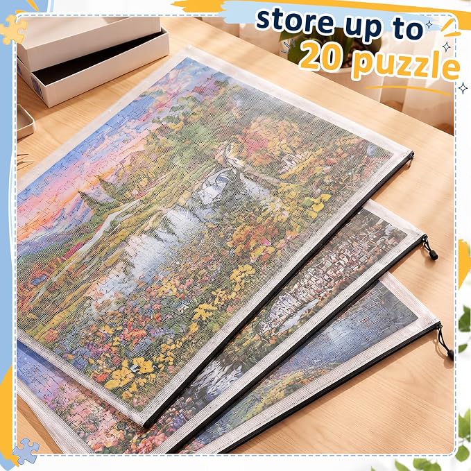 Feifeiya 20 Pack Large Puzzle Storage Bags, 28 x 21 in, Clear Mesh PVC | Zipper Pouches for Puzzles and Board Games, Reusable Storage, Easy Sorting, Clear Visibility, Office Files or Travel Use - Image 6