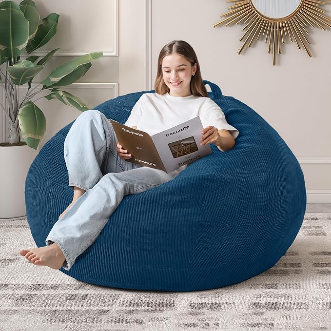4FT Bean Bag Chair for Adults,Large Teardrop Beanbag with Filler | Beanbag Chair with Memory Foam Filled,Bean Bags with Handy Handle&Machine Washable Cover for Living Room,Bedroom-Dark Blue by Cansunna