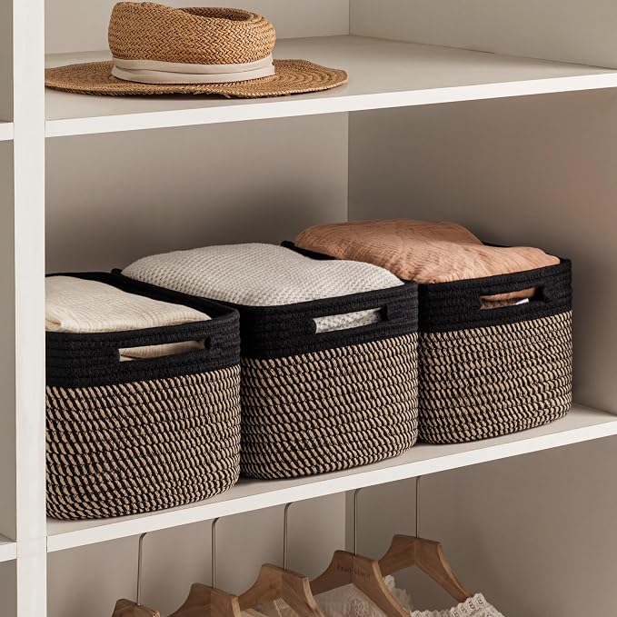 4 Pack Storage Baskets for Organizing, Woven Baskets for Shelves, Black&Brown - Image 6