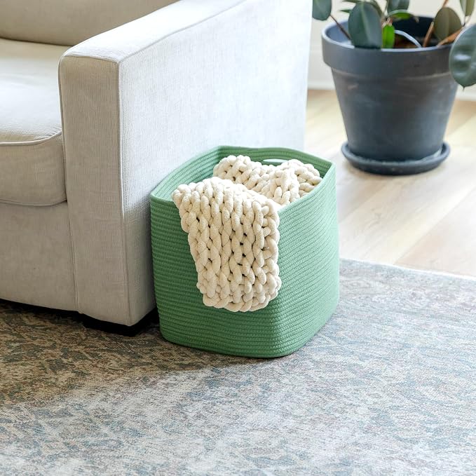 NaturalCozy 13x15x13 Kallax Storage Cubes Bins, 3 Pack | Cotton Rope Cube Storage Bin Woven Baskets for Organizing | Kallax Insert Storage Baskets for Shelves Organizer, Kids Toy, Closet Baby Nursery - Image 5