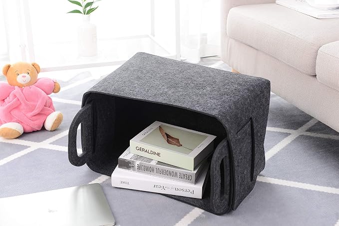Storage Basket Felt Storage Bin Collapsible& Convenient Box Organizer with Carry Handles for Office Bedroom Closet Babies Nursery Toys Laundry (Dark grey, 17.9inch（L）×12.2inch（W）×11.6inch（H）) - Image 4