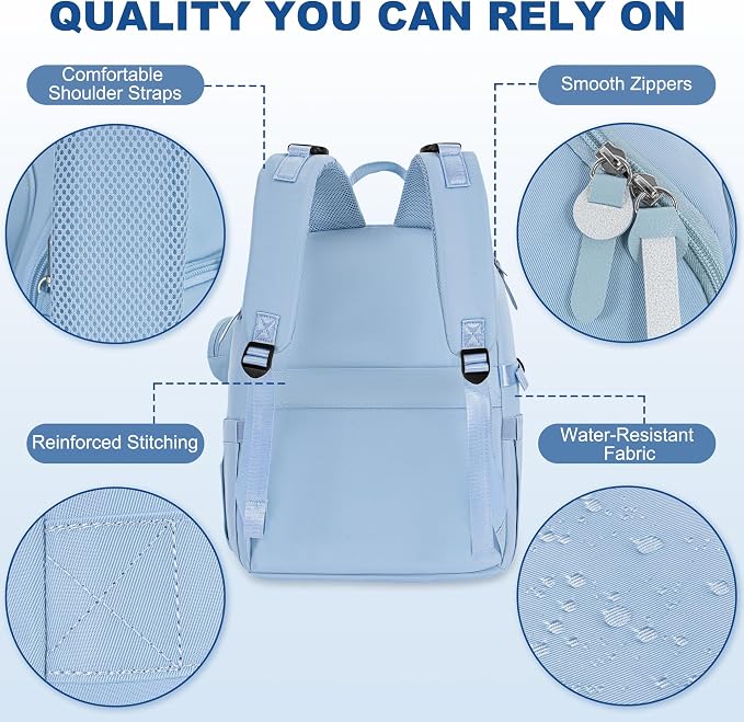 IBVIVIC Diaper Bag Backpack with Portable Changing Pad, Light Blue | Multifunctional Baby Bag for Mom Dad, Large Capacity, Stroller Straps, Insulated Bottle Pockets & Pacifier Case - Image 8