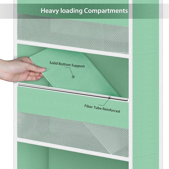 Univivi Fabric Over Door Hanging Organizer for Baby Nursery, Green, 6-Shelf | Door Storage with Large Capacity Breathable Mesh Pockets, Over Door Storage Organizer for Baby Essential, Bedroom, and Dorm - Image 5