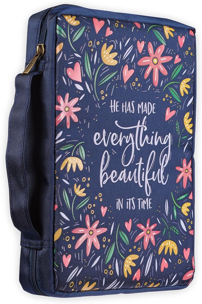 Christian Art Gifts Men/Women's Bible Cover Everything Beautiful Ecclesiastes 3:11, Blue Floral Canvas, Medium by ChristianArtGifts