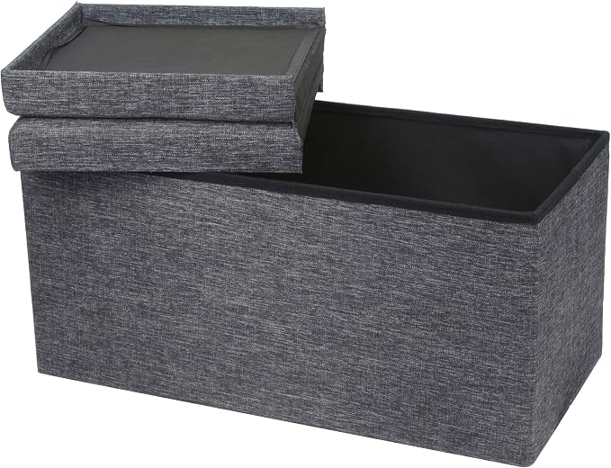 Otto & Ben [2pc Set] Folding Toy Box Chest with SMART LIFT Top Linen Fabric Ottomans Bench Foot Rest for Bedroom and Living Room, Dark Grey - Image 5
