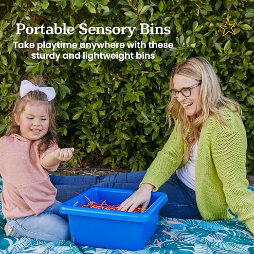 ECR4Kids Stackable Square Bins with Non-Snap Lids, Multipurpose Organization, Blue, 2-Pack - Image 3